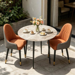 White Dining Table Kitchen Dinner Round White Marble Top - thumbnail 5