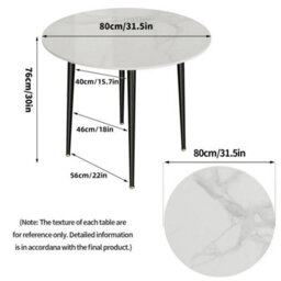 White Dining Table Kitchen Dinner Round White Marble Top - thumbnail 2