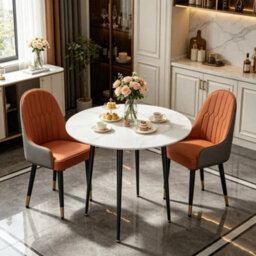 White Dining Table Kitchen Dinner Round White Marble Top - thumbnail 3