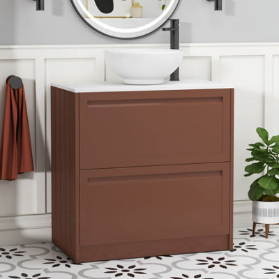 Royal Bathrooms Royal Bathroom Elmore 800mm Terracotta Clay Freestanding Countertop Bathroom Vanity Unit 2 Drawer With Breeze Basin - image 1