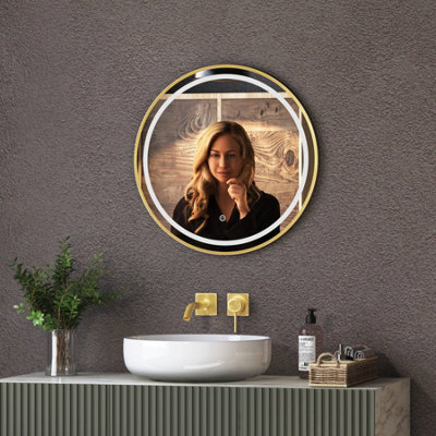 Royal Bathrooms Capri 600 X 600mm Round Front Lit Led Framed Bathroom Led Mirror With Demister Pad - Brushed Brass - image 1