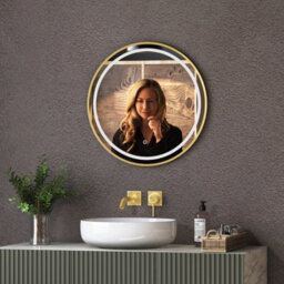 Royal Bathrooms Capri 600 X 600mm Round Front Lit Led Framed Bathroom Led Mirror With Demister Pad - Brushed Brass