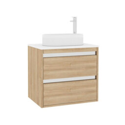 Royal Bathrooms Orion 600mm Natural Oak Wall Hung Plain White Countertop Vanity Unit 2 Drawer With Lyon Basin & Chrome Accent Trim - thumbnail 6