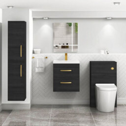 Royal Bathrooms Turin Hale Black 500mm Wall Hung Vanity Unit 2 Drawer With Mid-Edge Basin Sink & Brushed Brass Handles - thumbnail 4