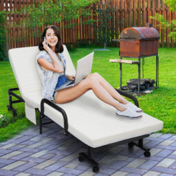 Costway Folding Single Sofa Bed Adjustable Sleeper Bed W/ Wheels & Mattress - thumbnail 7