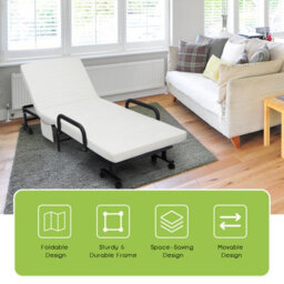 Costway Folding Single Sofa Bed Adjustable Sleeper Bed W/ Wheels & Mattress - thumbnail 3