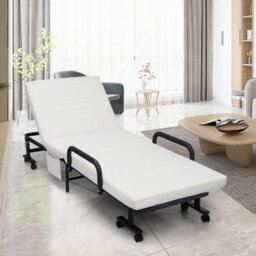Costway Folding Single Sofa Bed Adjustable Sleeper Bed W/ Wheels & Mattress - thumbnail 1