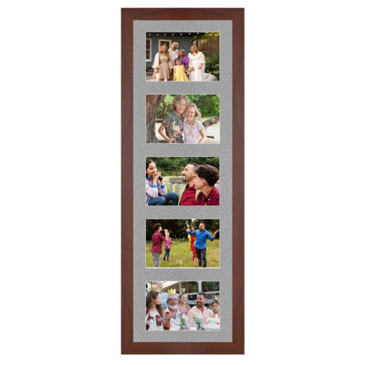 AK Frames 26X8 Rose Wood Modern Multi Photo Frame With Silver Mount - Holds 5 Apertures (5X) 6X4 Photos - image 1