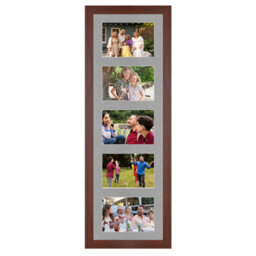 AK Frames 26X8 Rose Wood Modern Multi Photo Frame With Silver Mount - Holds 5 Apertures (5X) 6X4 Photos - thumbnail 1