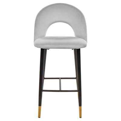 Beliani Velvetique Set Of 2 Grey Velvet Bar Chairs With Black Steel Frame And Gold Ends, 98Cm High - image 1