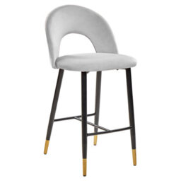 Beliani Velvetique Set Of 2 Grey Velvet Bar Chairs With Black Steel Frame And Gold Ends, 98Cm High - thumbnail 4