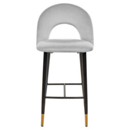 Beliani Velvetique Set Of 2 Grey Velvet Bar Chairs With Black Steel Frame And Gold Ends, 98Cm High - thumbnail 1