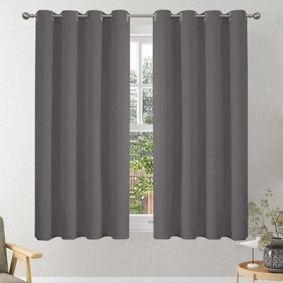 Oxford Homeware Plain Grey 230Gsm Blackout Curtain Thermal Insulated Eyelet For Window Curtain Pair (W)168Cm X (L)137Cm - image 1