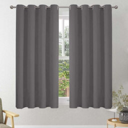 Oxford Homeware Plain Grey 230Gsm Blackout Curtain Thermal Insulated Eyelet For Window Curtain Pair (W)168Cm X (L)137Cm - thumbnail 1