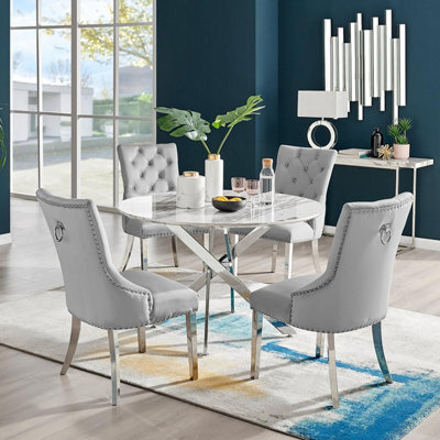 Furniturebox Uk Novara White Marble 120Cm Round Dining Table & 4 Grey Belgravia Chairs - image 1