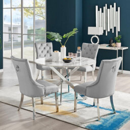 Furniturebox Uk Novara White Marble 120Cm Round Dining Table & 4 Grey Belgravia Chairs - thumbnail 1