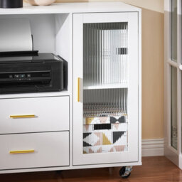 Sobuy Ask09-W, Home Office File Cabinet Printer Stand Storage Cabinet Side Cabinet On Wheels,white,w75Xd40Xh75.5 - thumbnail 8