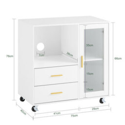 Sobuy Ask09-W, Home Office File Cabinet Printer Stand Storage Cabinet Side Cabinet On Wheels,white,w75Xd40Xh75.5 - thumbnail 3