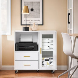 Sobuy Ask09-W, Home Office File Cabinet Printer Stand Storage Cabinet Side Cabinet On Wheels,white,w75Xd40Xh75.5 - thumbnail 2