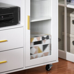 Sobuy Ask09-W, Home Office File Cabinet Printer Stand Storage Cabinet Side Cabinet On Wheels,white,w75Xd40Xh75.5 - thumbnail 7