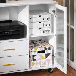 Sobuy Ask09-W, Home Office File Cabinet Printer Stand Storage Cabinet Side Cabinet On Wheels,white,w75Xd40Xh75.5 - thumbnail 5
