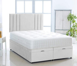 Comfy Deluxe White  Plush Foot Lift Ottoman Bed With Memory Spring Mattress And    Vertical   Headboard 4Ft6 Double