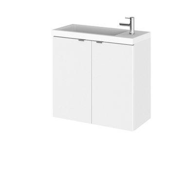 Hudson Reed Fusion Wall Hung 2 Door Vanity Unit & Polymarble Basin, Gloss White, Stylish Sink Vanity Unit, 600mm - image 1