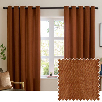 furn. Furn Soft Chenille Blackout Eyelet Curtain Pair, Rust, (W) 168 X (D) 229Cm - image 1