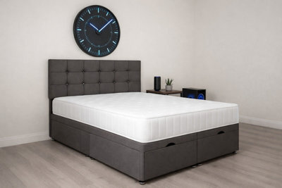Comfy Deluxe 2Ft6 Small Single Grey Plush Cube Ottoman Lift Open Storage Bed Set Headboard With Mattress