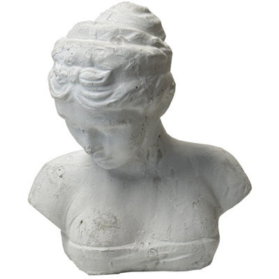 Woman's Head Bust Sculpture - Aged Stone Finish Decor - image 1