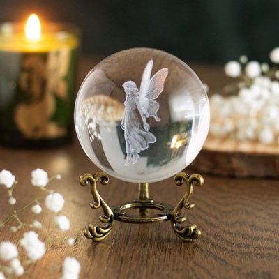 Stardust Fairy Laser Engraved Glass Crystal Ball & Stand Fairycore Decor - image 1