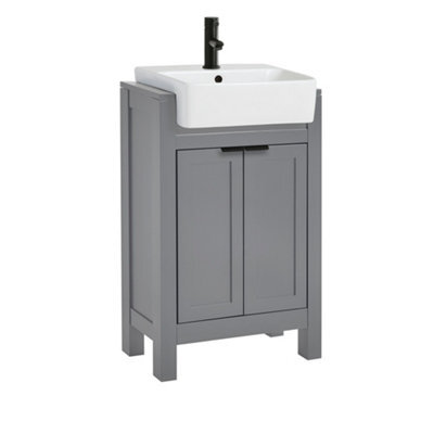 Homestylestore 550mm Light Grey Floorstanding Bathroom Vanity Unit With Black Finger Pull Handles - image 1