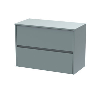 Nuie Havana Wall Hung 2-Drawer Vanity Unit & Worktop In Monument Grey, Countertop Basin Unit In Coastal Grey, 800mm