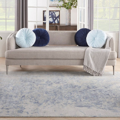 Grey Blue Wool Luxurious Modern Easy To Clean Handmade Abstract Bedroom Dining Room And Living Room Rug -259Cm X 351Cm