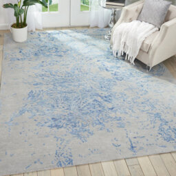Grey Blue Wool Luxurious Modern Easy To Clean Handmade Abstract Bedroom Dining Room And Living Room Rug -259Cm X 351Cm - thumbnail 4