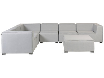 Beliani Garden Corner Sofa With Ottoman 7 Seater Arezzo Right Hand Modular Light Grey - image 1