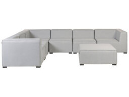 Beliani Arezzo 7 Seater Garden Corner Sofa With Ottoman Right Hand Light Grey Modular