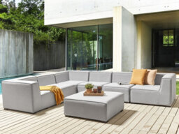 Beliani Garden Corner Sofa With Ottoman 7 Seater Arezzo Right Hand Modular Light Grey - thumbnail 2