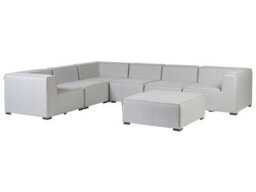 Beliani Garden Corner Sofa With Ottoman 7 Seater Arezzo Right Hand Modular Light Grey - thumbnail 6