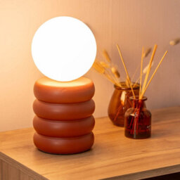 Valuelights Nelly Rust Stacked Ceramic Bedside Table Lamp With A Globe Glass Lampshade - Bulb Included - thumbnail 4