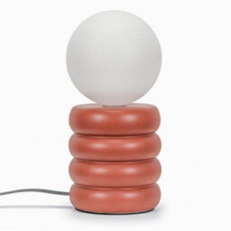 Valuelights Nelly Rust Stacked Ceramic Bedside Table Lamp With A Globe Glass Lampshade - Bulb Included - thumbnail 2