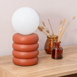 Valuelights Nelly Rust Stacked Ceramic Bedside Table Lamp With A Globe Glass Lampshade - Bulb Included - thumbnail 3