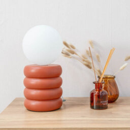 Valuelights Nelly Rust Stacked Ceramic Bedside Table Lamp With A Globe Glass Lampshade - Bulb Included - thumbnail 5