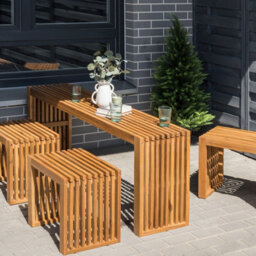 Wyld And Coco Luxegarden Acacia Solid Wood Garden Dining Table 150 X 35 Cm Light Oil Finish 4-Seater Indoor Outdoor - thumbnail 2