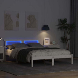 Berkfield Modern With Led Strip Lights White 140 X 190 Cm Solid Pine Wood - thumbnail 4