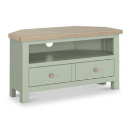 Farro Sage  Corner Tv Unit With Washed Oak Top - Fully Assembled - By Roseland Furniture - thumbnail 4
