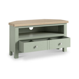 Farro Sage  Corner Tv Unit With Washed Oak Top - Fully Assembled - By Roseland Furniture - thumbnail 3