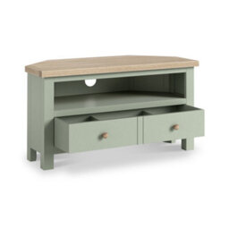 Farro Sage  Corner Tv Unit With Washed Oak Top - Fully Assembled - By Roseland Furniture - thumbnail 6