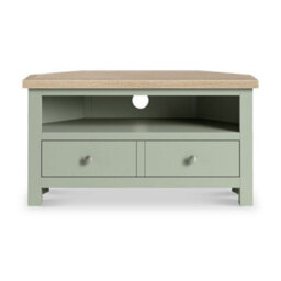 Farro Sage  Corner Tv Unit With Washed Oak Top - Fully Assembled - By Roseland Furniture - thumbnail 2