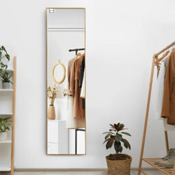Living And Home Modern Home Bedroom Gold Wall-Mounted Floor-Standing Dual-Use Full-Length Mirror 40Cm W X 30Cm D X 150Cm H